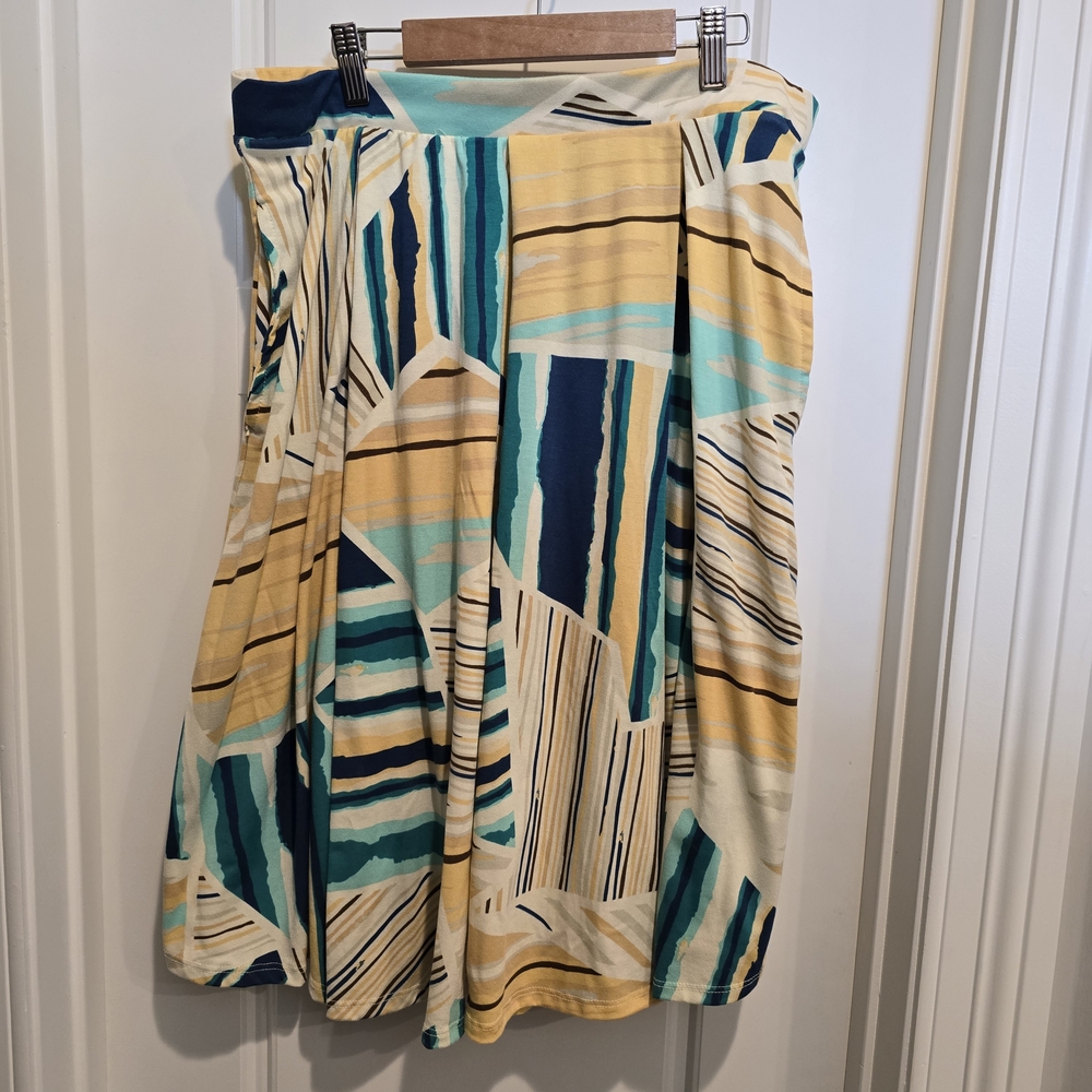 LuLaRoe Blue Cream Midi A-Line Skirt
